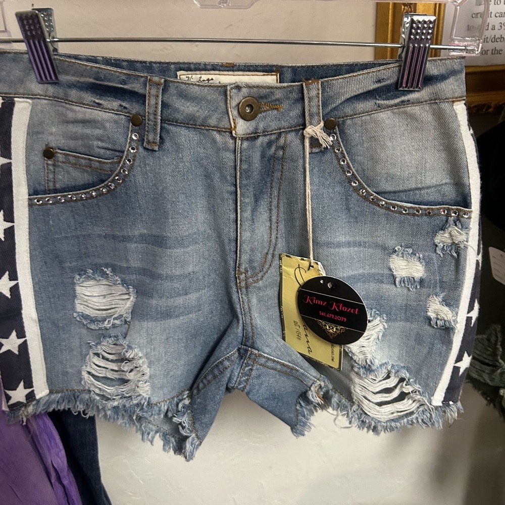 Vintage Havana Blue Starry Distressed Jean Shorts